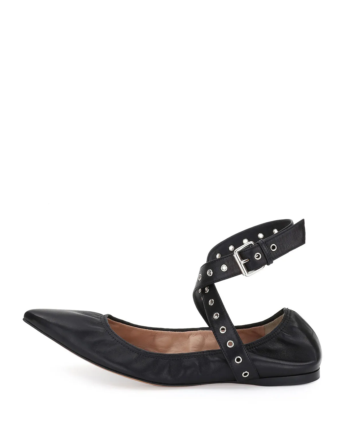 VALENTINO GARAVANI LOVE LATCH STUDDED ANKLE WRAP FLATS