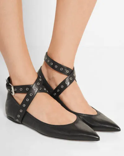 VALENTINO GARAVANI LOVE LATCH STUDDED ANKLE WRAP FLATS