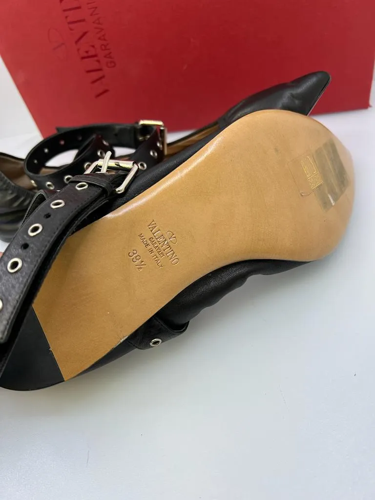 VALENTINO GARAVANI LOVE LATCH STUDDED ANKLE WRAP FLATS