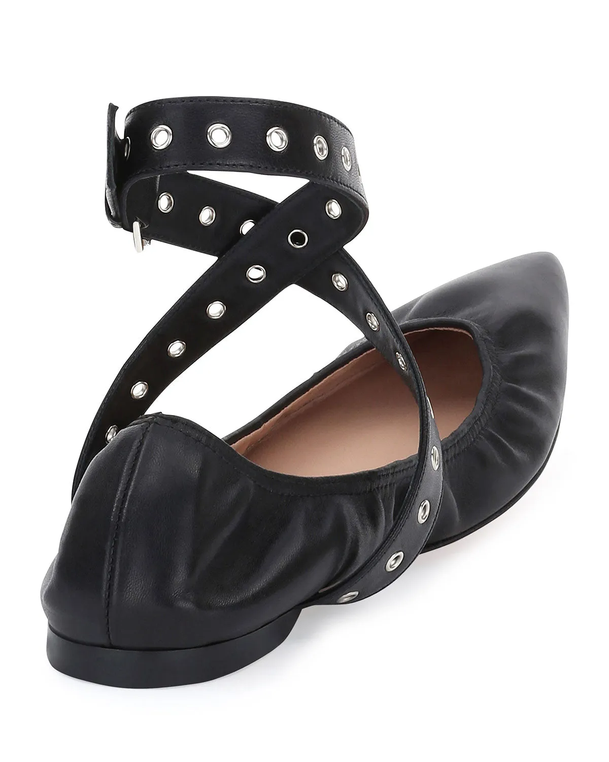 VALENTINO GARAVANI LOVE LATCH STUDDED ANKLE WRAP FLATS