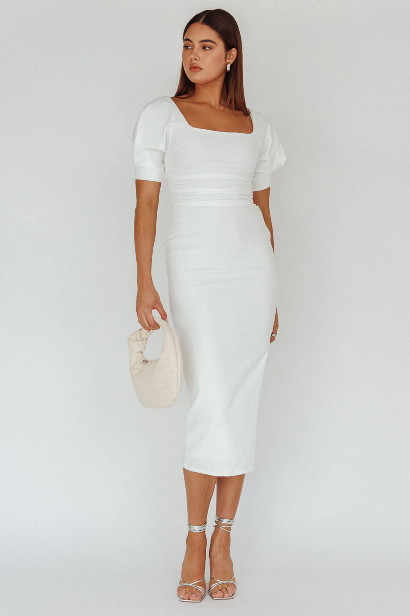 Valette Puff Sleeve Midi Dress White