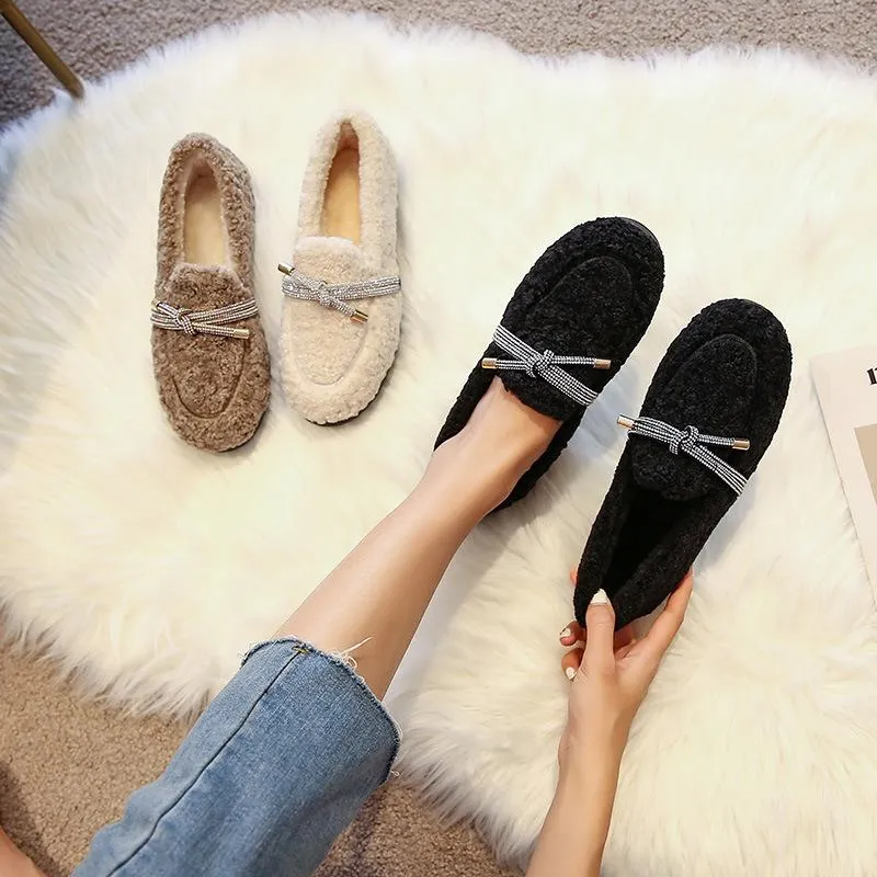 vanccy Furry Flats Loafers Fu62