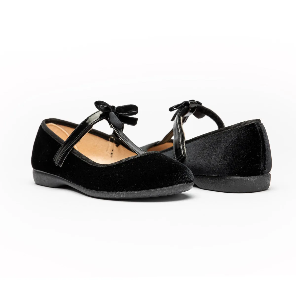 Velvet T-Strap Party Shoes in Black by childrenchic