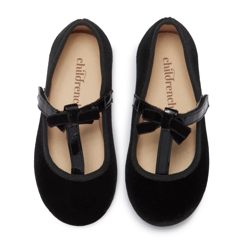 Velvet T-Strap Party Shoes in Black by childrenchic