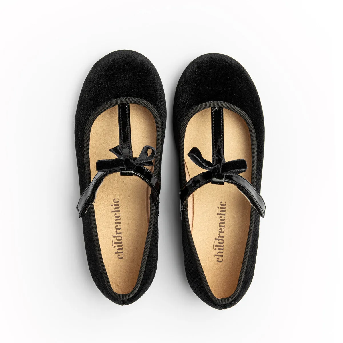 Velvet T-Strap Party Shoes in Black by childrenchic