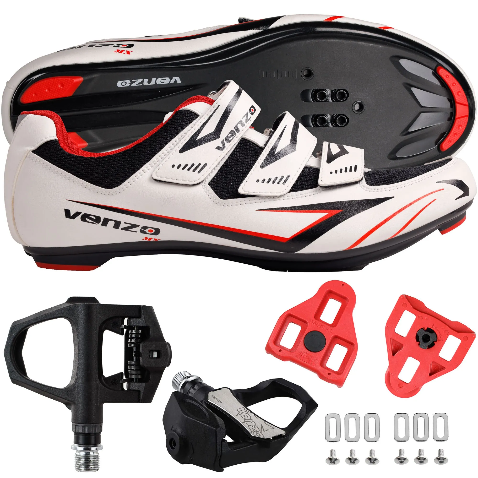 Venzo Bicycle Men’s Road Cycling Riding Shoes - With Bike Clipless Sealed Bearing LOOK Delta Compatible Pedals & 9 Degree Float Cleats - Size 41