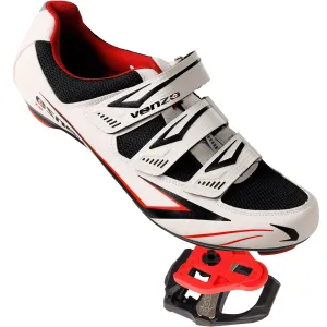 Venzo Bicycle Men’s Road Cycling Riding Shoes - With Bike Clipless Sealed Bearing LOOK Delta Compatible Pedals & 9 Degree Float Cleats - Size 41