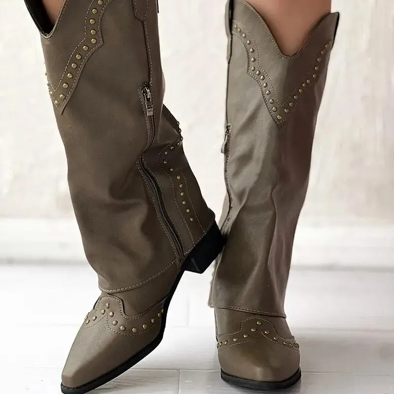 Vintage Pointed Studded Boots