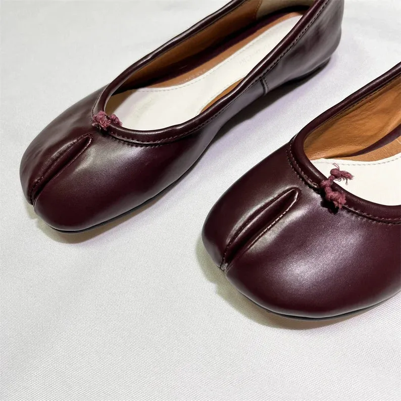 Vintage Women Burgundy Bliss Tabi Split Shoes