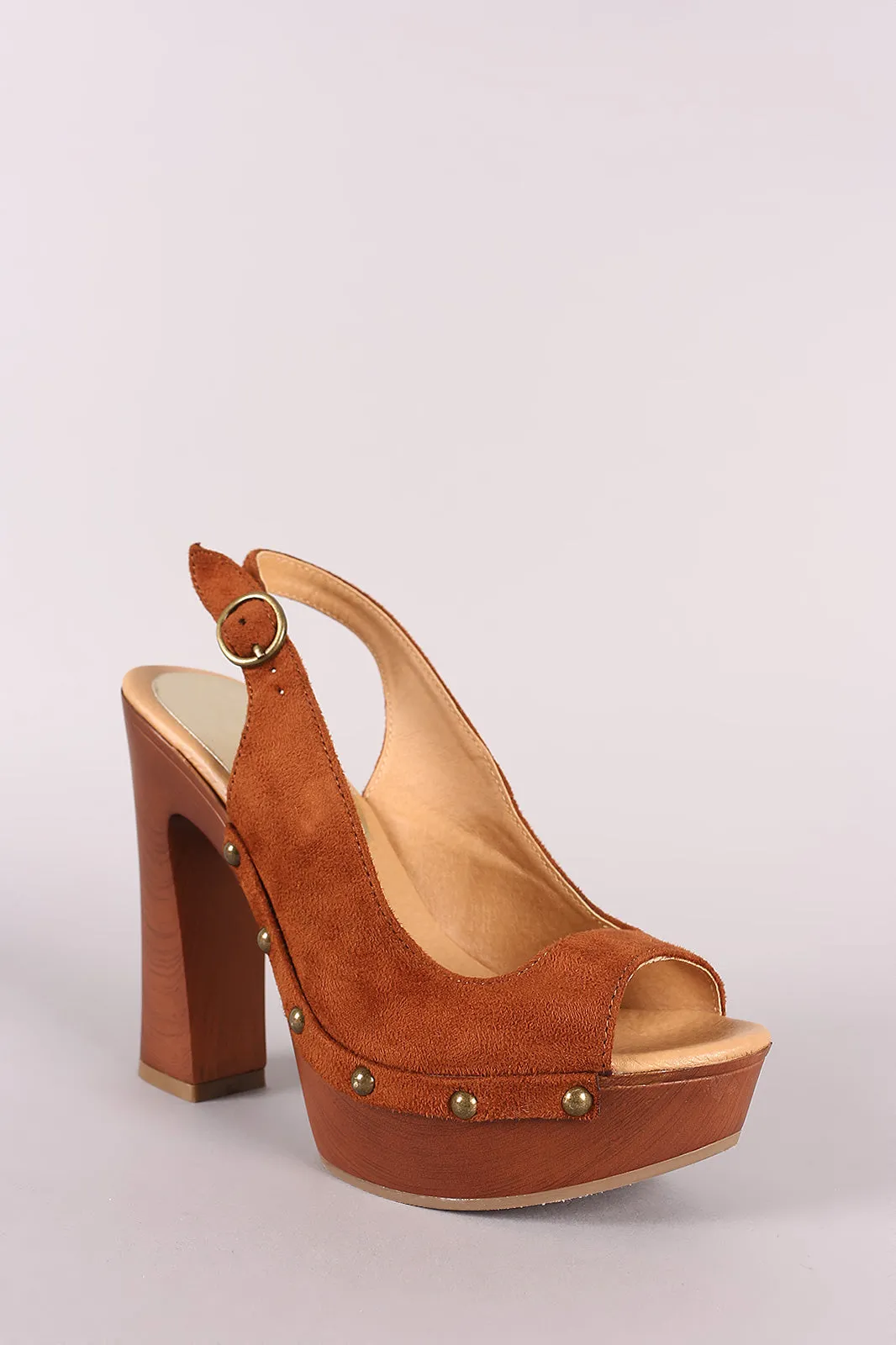 Wild Diva Lounge Peep Toe Slingback Studded Platform Pump