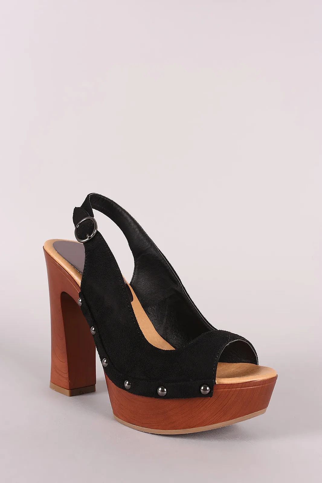 Wild Diva Lounge Peep Toe Slingback Studded Platform Pump