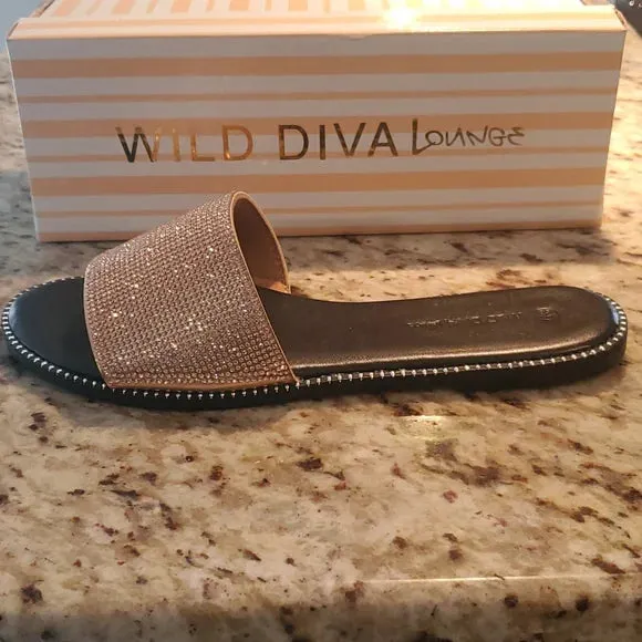 Wild Diva Sandals, Rose Gold Rhinestones