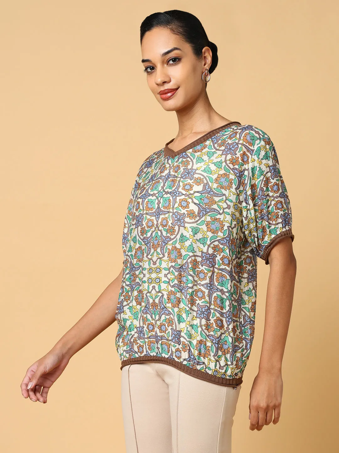 Women Green Graphic Top