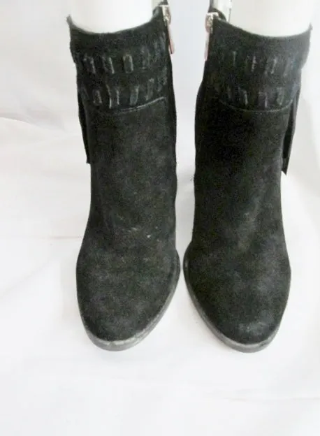 Womens JESSICA SIMPSON CHASSIE Suede Fringe Ankle Boots Booties BLACK 9 Leather Hippie Boho