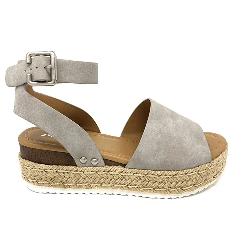 Women's Platform Sandals Espadrille Wedge Ankle Strap Roman Shoes