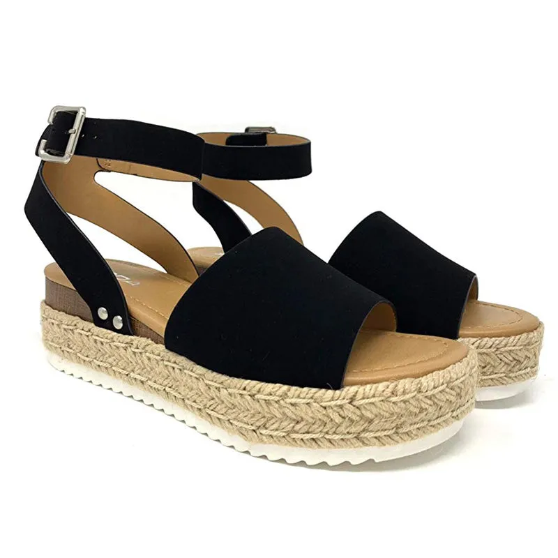 Women's Platform Sandals Espadrille Wedge Ankle Strap Roman Shoes