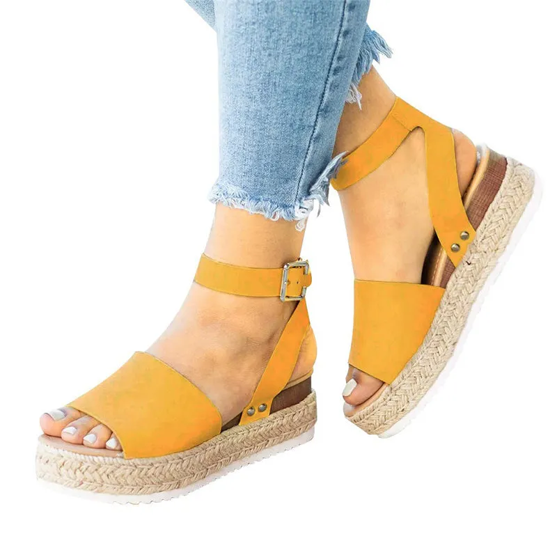 Women's Platform Sandals Espadrille Wedge Ankle Strap Roman Shoes