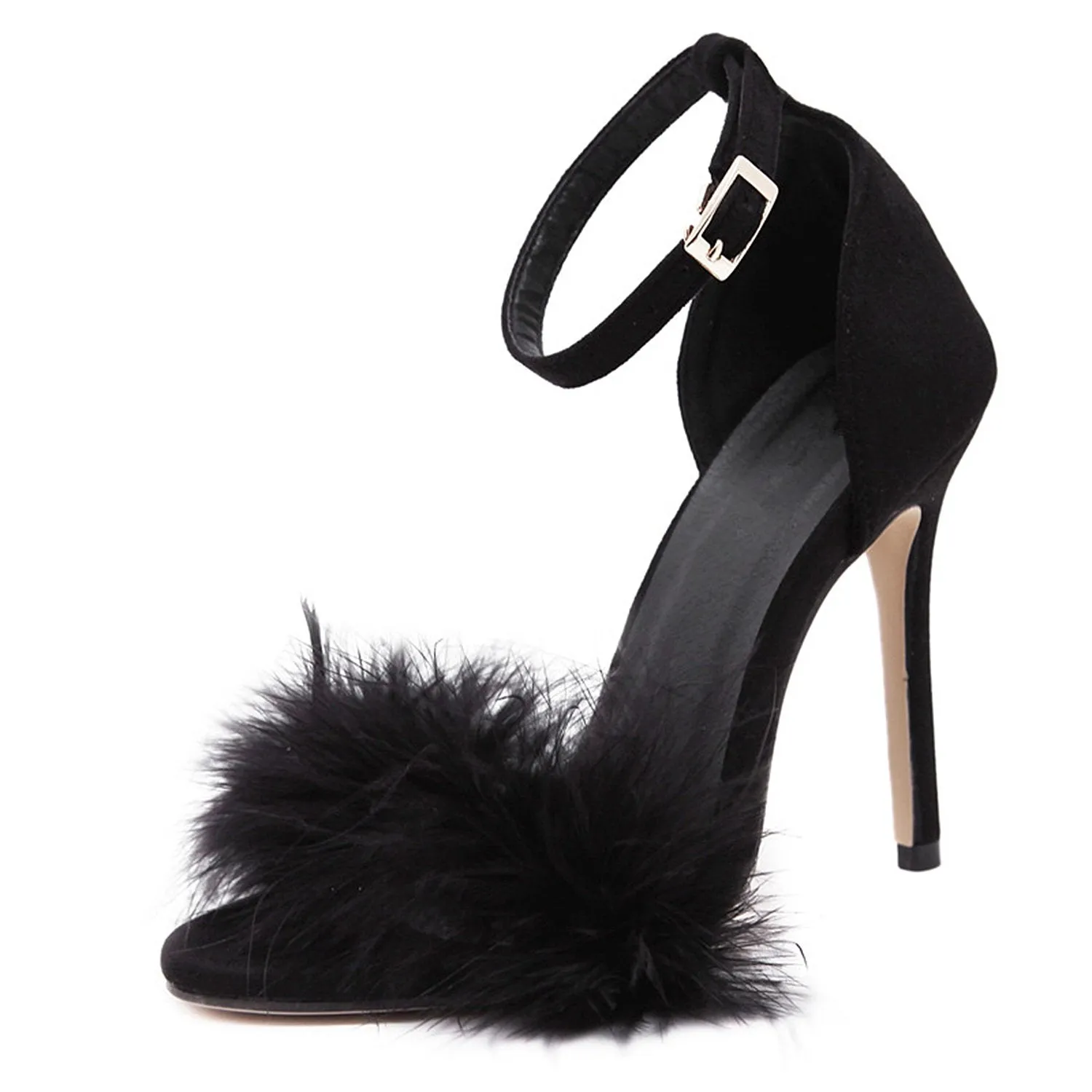 Womens Sexy High Heels Buckle Fur Sandals