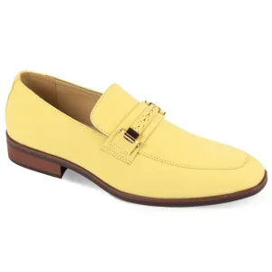 Yellow Men's Slip-on Suede Loafer Shoes with Metal and Braid Buckle