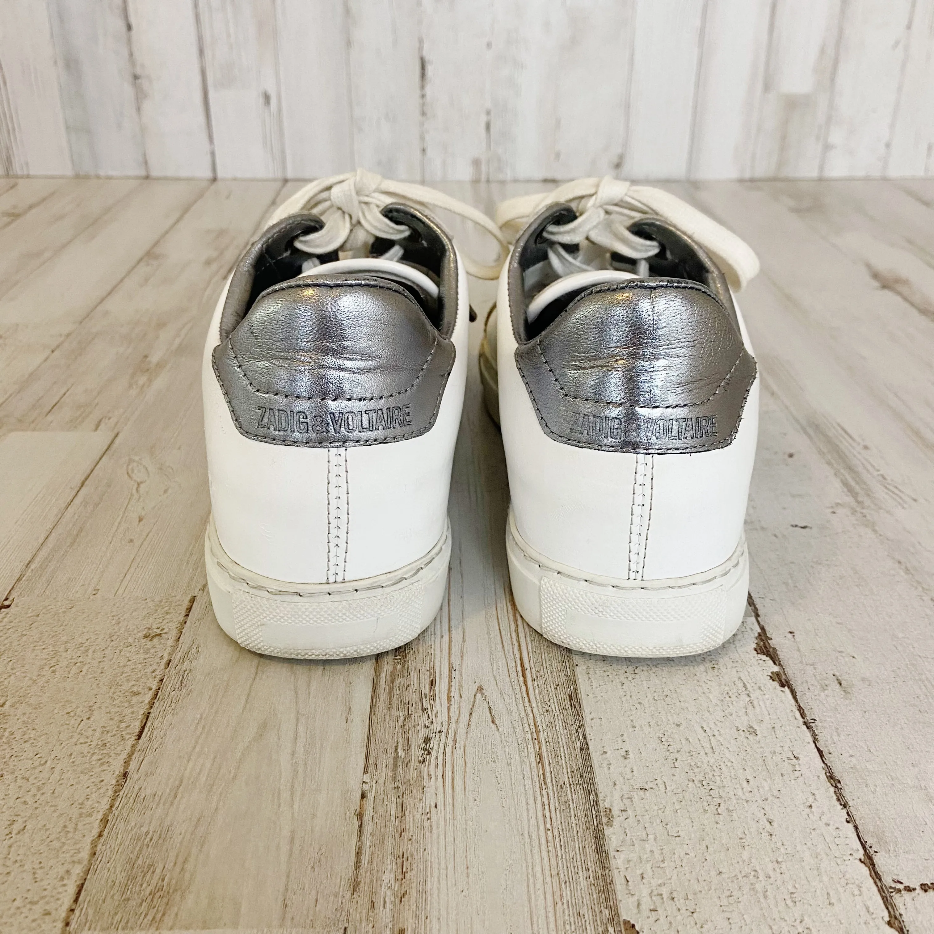 Zadig & Voltaire | Womens White and Gray Flats Studded Sneakers | Size: 38