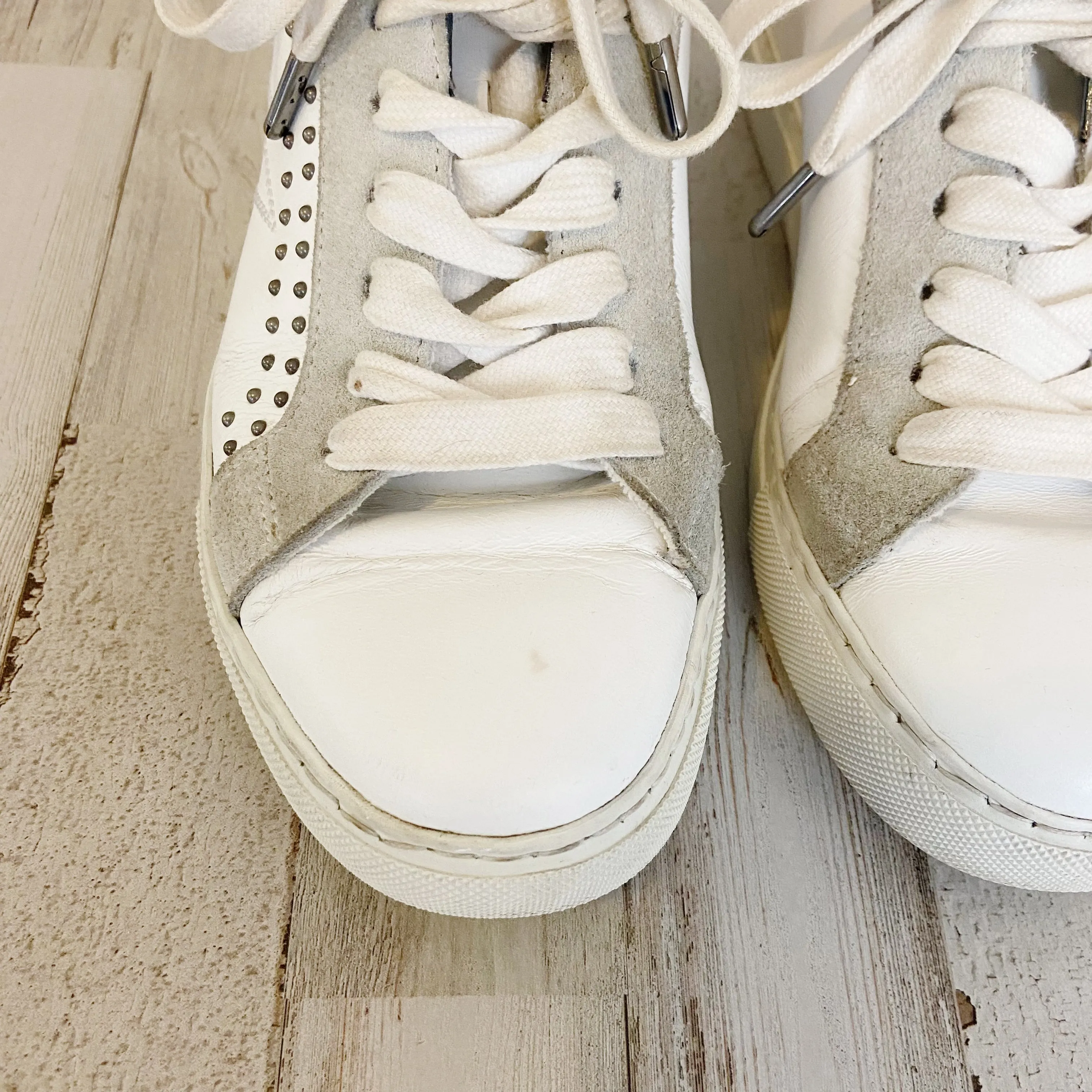 Zadig & Voltaire | Womens White and Gray Flats Studded Sneakers | Size: 38