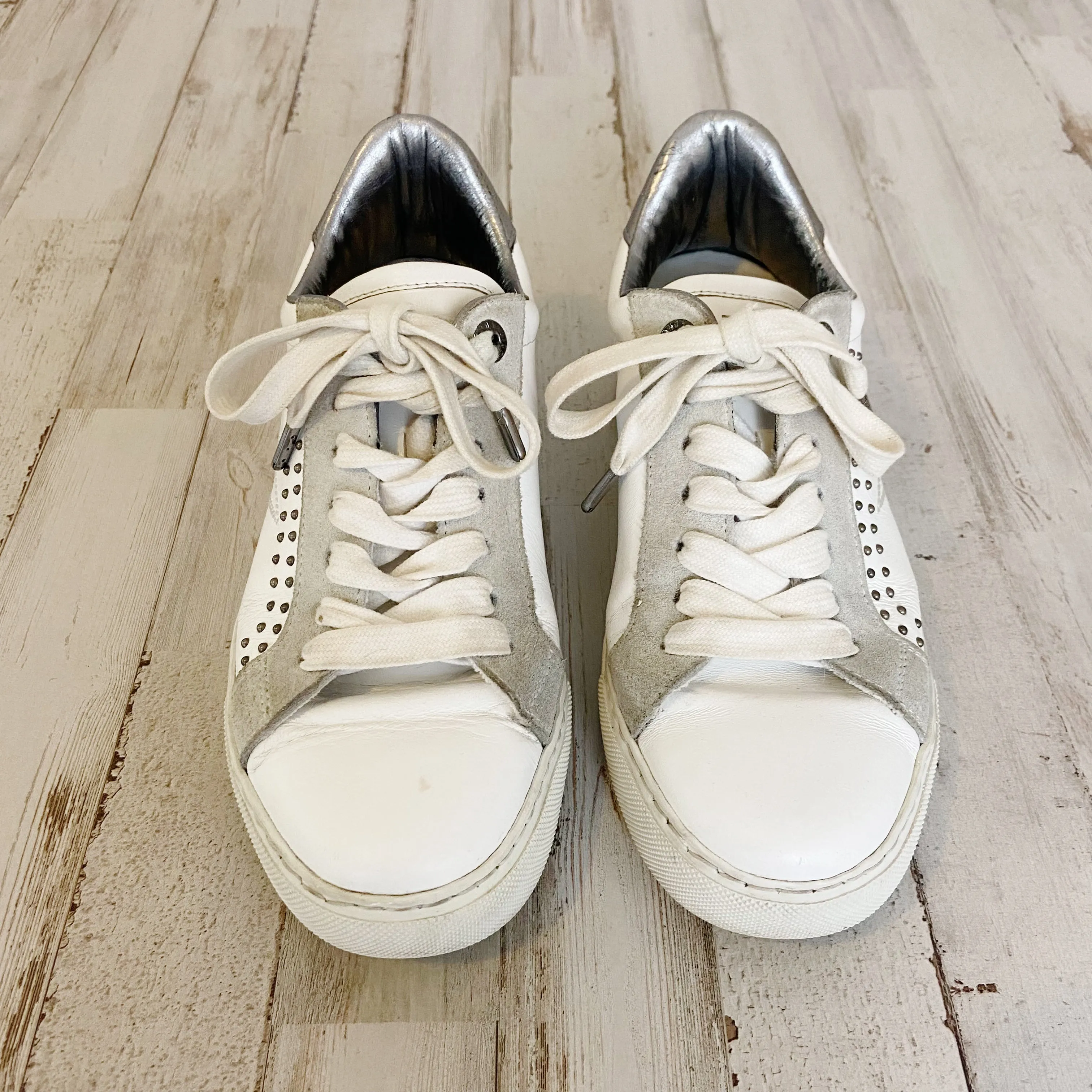 Zadig & Voltaire | Womens White and Gray Flats Studded Sneakers | Size: 38