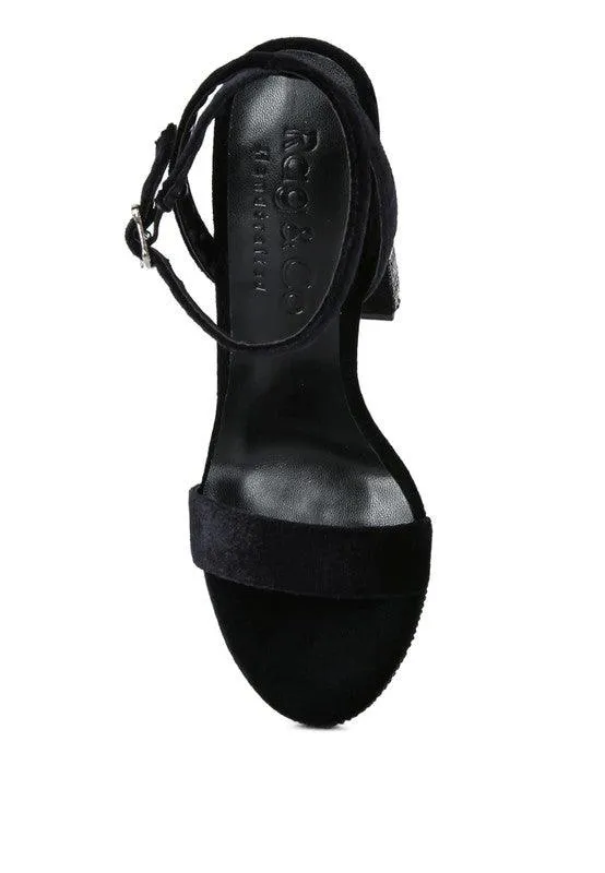 Zircon Diamante Studded High Block Heel Sandals