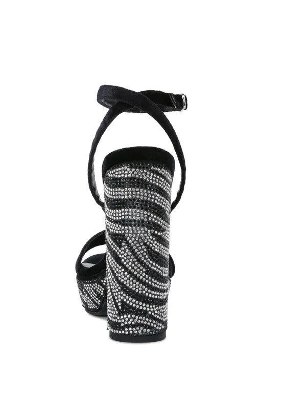 Zircon Diamante Studded High Block Heel Sandals