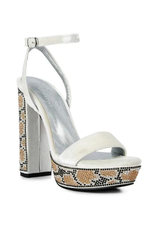 Zircon Diamante Studded High Block Heel Sandals