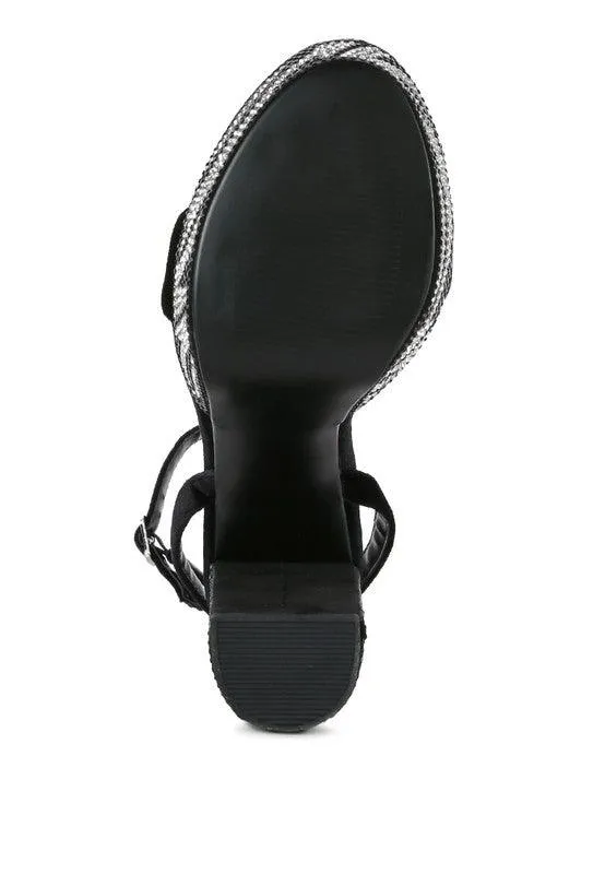 Zircon Diamante Studded High Block Heel Sandals