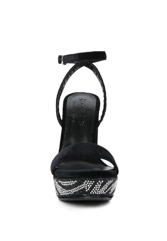 Zircon Diamante Studded High Block Heel Sandals