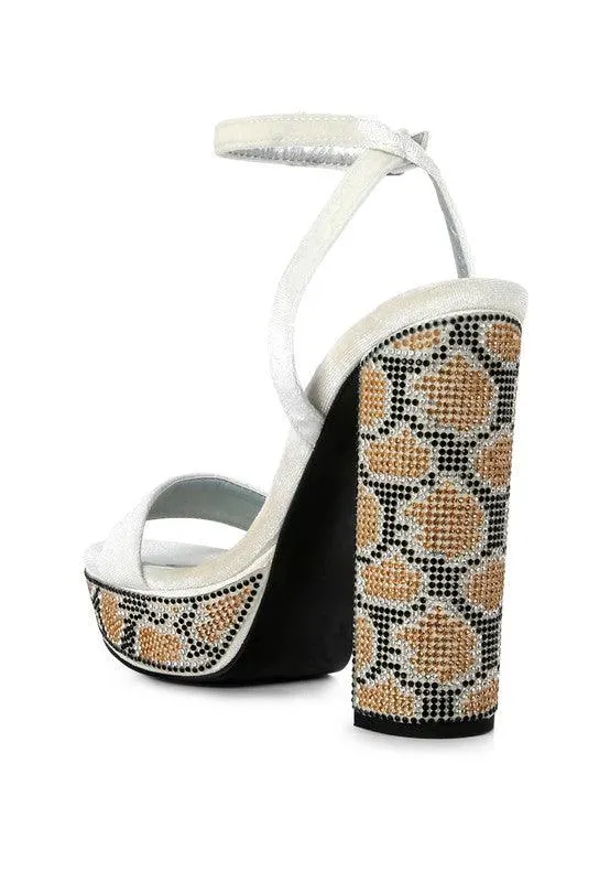 Zircon Diamante Studded High Block Heel Sandals